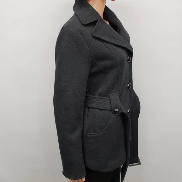 Kenneth Cole Reaction Charcoal Gray belted winter Pea Coat Jacket. Size small - Picture 6 of 12